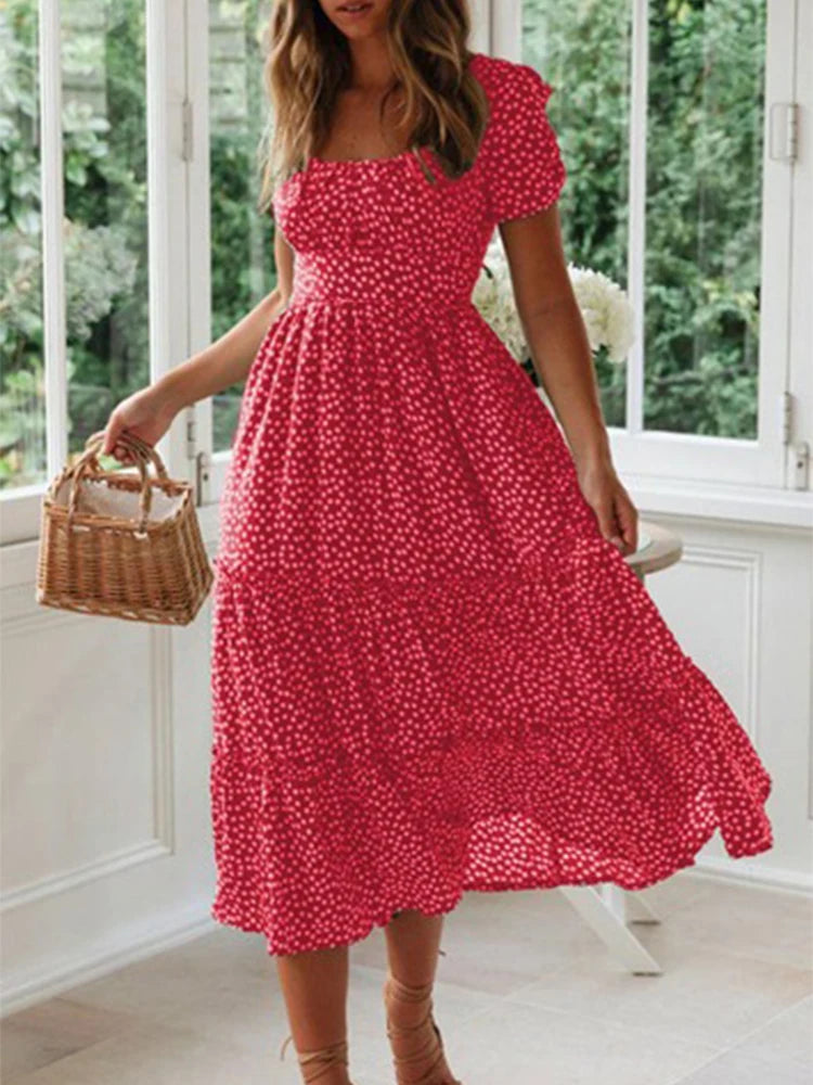 Vestidos Vintage Vintage Print Puff Sleeve summer Beach sweet dresses Casual Square collar floral maxi long dress festa